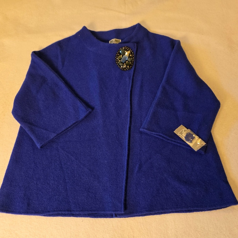 JM Collection Bright Blue Boiled Wool Jeweled Brooch Jacket XL 90750BX460